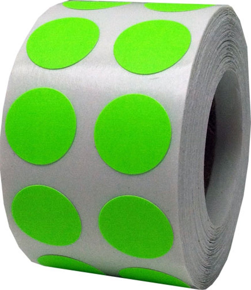 InStockLabels.com Fluorescent Green Color Coding Labels for Organizing Inventory 0.50 Inch Round Circle Dots 1,000 Total Adhesive Stickers On A Roll - Image 1
